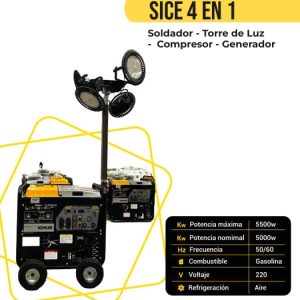 SICE 4 EN 1 SOLDADOR GENERADOR COMPRESOR Y TORRE DE ILUMINACION